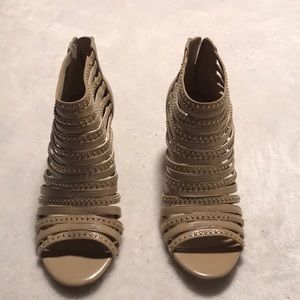 Gold and nude open toe heels